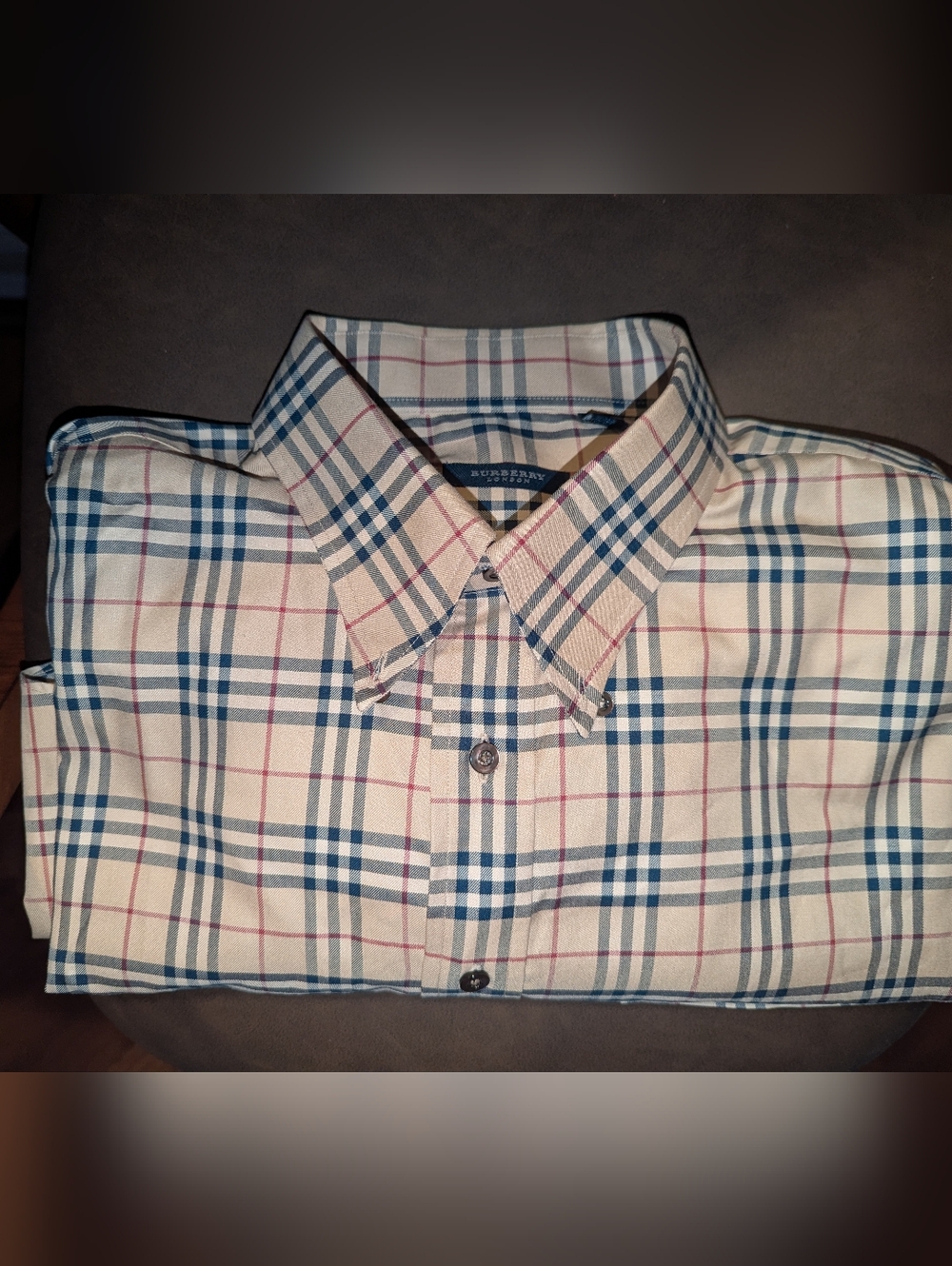 Burberry London Classic Beige Plaid Men's Button-Down Shirt, Mens XL